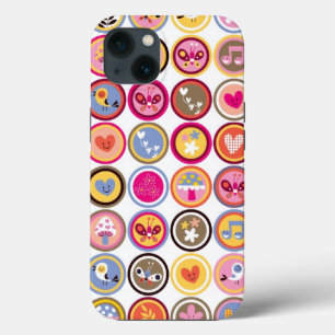 cute flowers, birds, hearts pattern iPhone 13 case