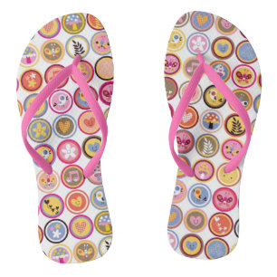 cute flowers, birds, hearts pattern jandals
