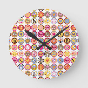cute flowers, birds, hearts pattern round clock