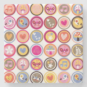 cute flowers, birds, hearts pattern stone coaster