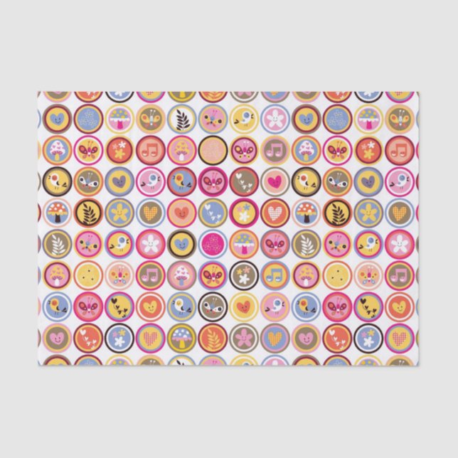 cute flowers, birds, hearts pattern tissue paper (Front)