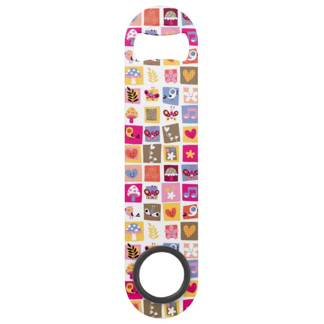 cute flowers, birds, hearts squares pattern (Front)