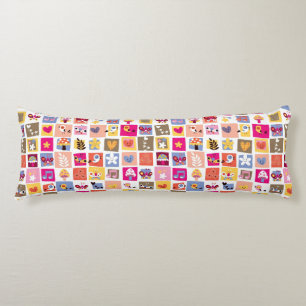 cute flowers, birds, hearts squares pattern body cushion