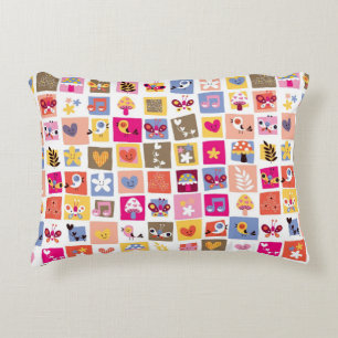 cute flowers, birds, hearts squares pattern decorative cushion
