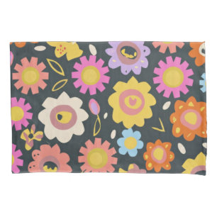 Cute flowers black backround pillowcase