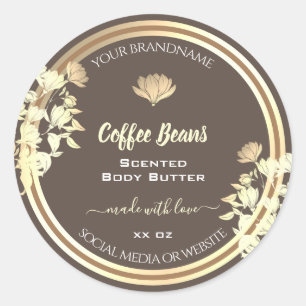 Cute Flowers Brown Gold Product Packaging Labels