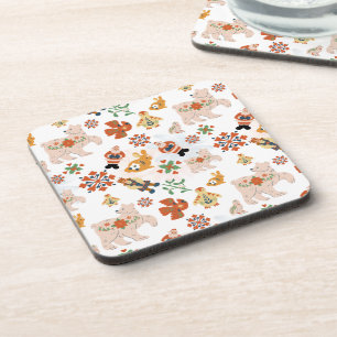 Cute Flowers Christmas Pattern with Santa Coaster