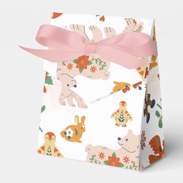 Cute Flowers Christmas Pattern with Santa Favour Box (Front Side)