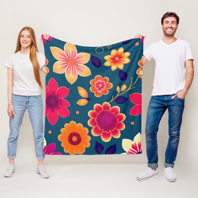 Cute Flowers Colourful Floral Fleece Blanket (In Situ)
