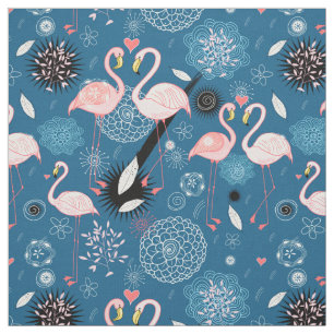 Cute flowers flamingos pattern fabric