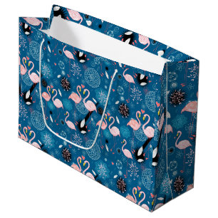 Cute flowers flamingos pattern large gift bag
