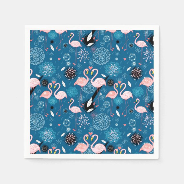 Cute flowers flamingos pattern napkin (Front)