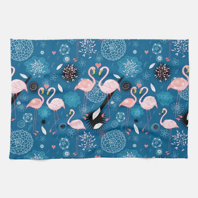 Cute flowers flamingos pattern tea towel (Horizontal)