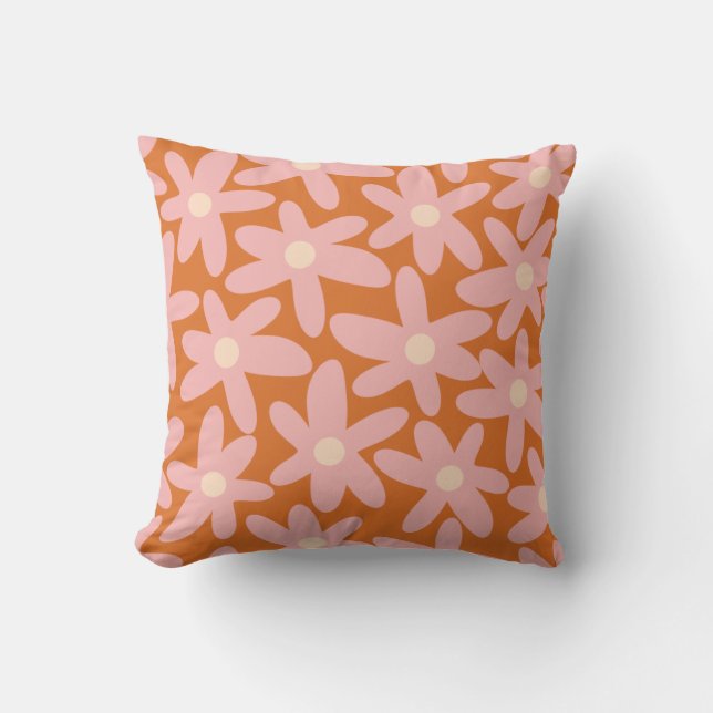Cute Flowers Floral Pattern in Orange and Pink Cushion (Front)