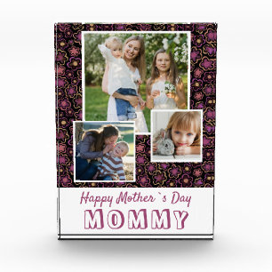 Cute Flowers Happy Mother`s Day Keepsake 3 Photo Block