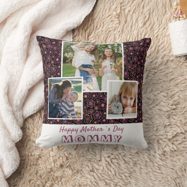 Cute Flowers Happy Mother`s Day Keepsake 3 Photo Cushion (Blanket)