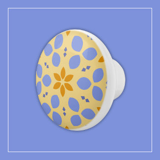 Cute Flowers in Yellow and Blue on Girly Floral Ceramic Knob