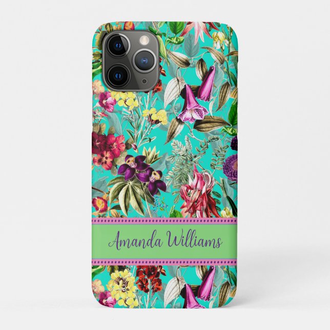 Cute flowers leaves aqua mint monogram pattern Case-Mate iPhone case (Back)