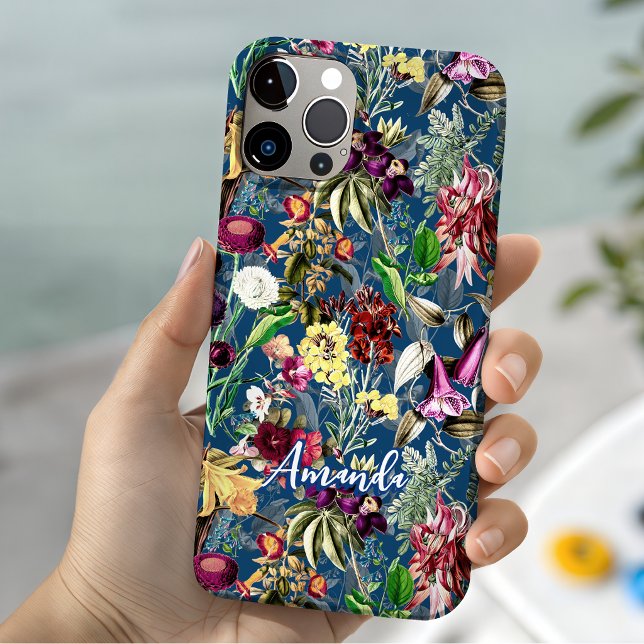 Cute flowers leaves blue monogram pattern (Creator Uploaded)