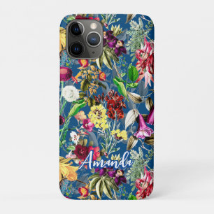 Cute flowers leaves blue monogram pattern Case-Mate iPhone case