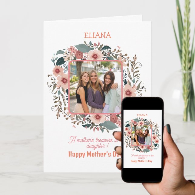 Cute Flowers Mum Daughter Quote Mother's day Photo Card (Creator Uploaded)