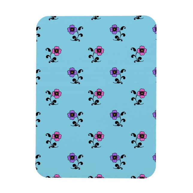 Cute Flowers on Blue Background Magnet (Vertical)