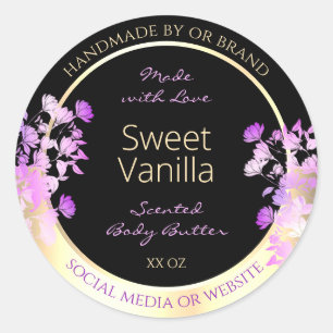 Cute Flowers Product Packaging Labels Black & Gold