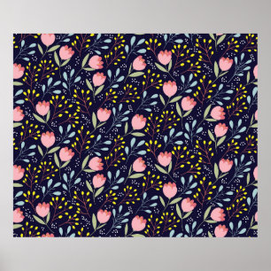 Cute flowers seamless pattern poster