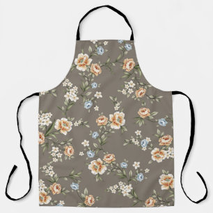 cute flowers with leaves pattern on grey backgroun apron