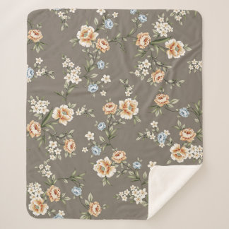 cute flowers with leaves pattern on grey backgroun sherpa blanket