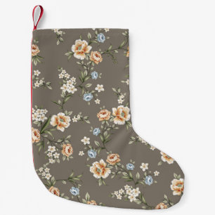 cute flowers with leaves pattern on grey backgroun small christmas stocking