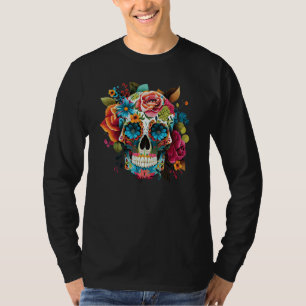Cute Flowery Sugar Skull Colorful Day of the Dead T-Shirt