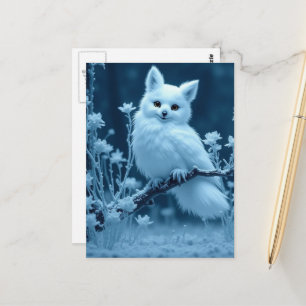 Cute Fluffy Arctic Fox Owl Hybrid Fantasy Critter Postcard