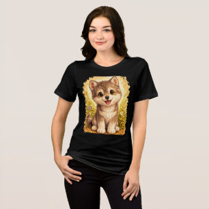 Cute Fluffy Baby Wolf Watercolor Forest Art Tri-Blend Shirt