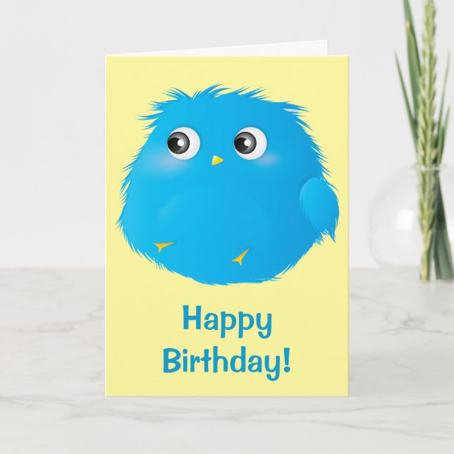 Cute Fluffy Bird Birthday Card (Front)