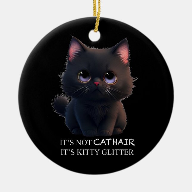 Cute fluffy black cat ceramic tree decoration (Front)