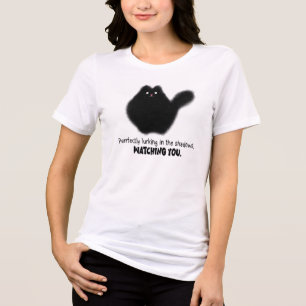 Cute Fluffy Black Cat Funny Kitty Lurking Meme Tee