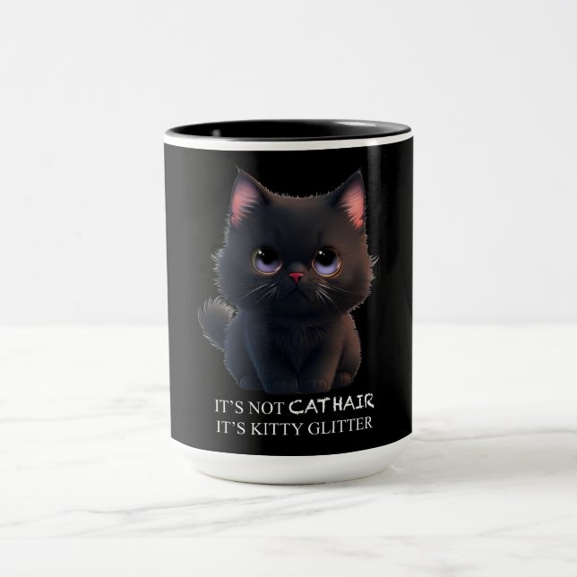 Cute fluffy black cat mug (Center)