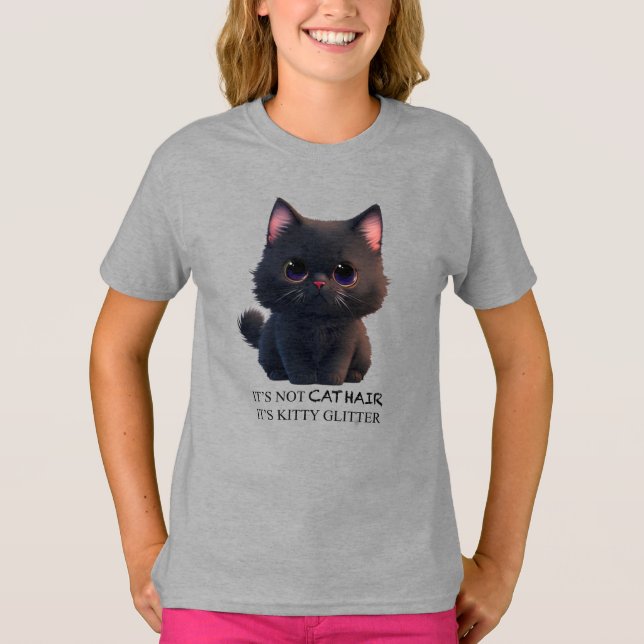 Cute fluffy black cat T-Shirt (Front)