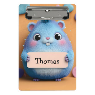 Cute Fluffy Blue Hamster Holding a Sign with Name Mini Clipboard