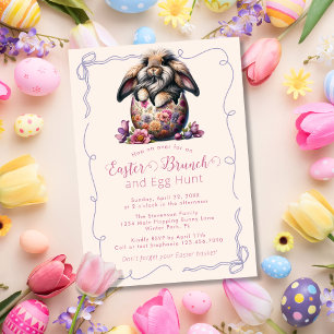 Cute Fluffy Brown Easter Bunny Cream Easter Brunch Invitation