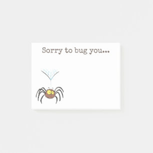 Cute fluffy brown spider cartoon illustration post-it notes