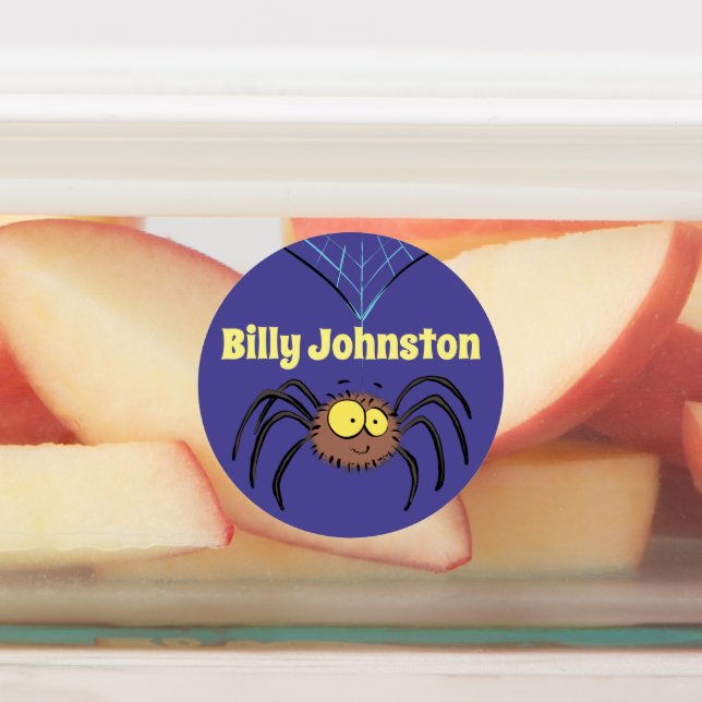 Cute fluffy brown spider on web cartoon (Affixed)