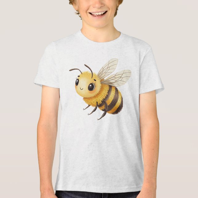 Cute Fluffy Bumblebee Character Illustration Tri-Blend Shirt (Front)