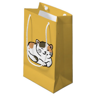 cute fluffy calico orange and black cat small gift bag