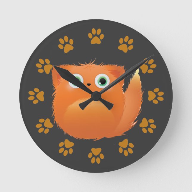 Cute Fluffy Cartoon Fox Round Clock (Front)