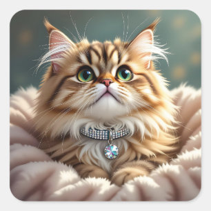 Cute Fluffy Cat   Blank Square Sticker