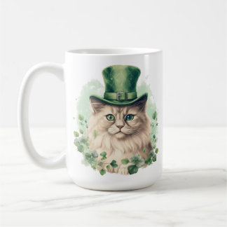 CUTE FLUFFY CAT DRESSED FOR ST PATRICKS DAY COFFEE MUG