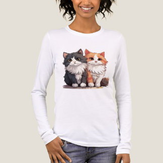 Cute Fluffy Cat Duo T-Shirt | Adorable Cartoon Kit Tri-Blend Shirt