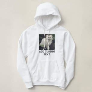 Cute Fluffy Cat White Black Text Custom Pet Photo Hoodie